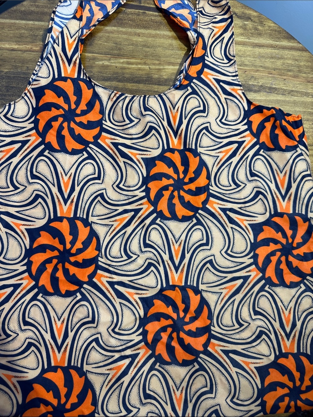 Printed Travel Tote Bag in Orange & Navy